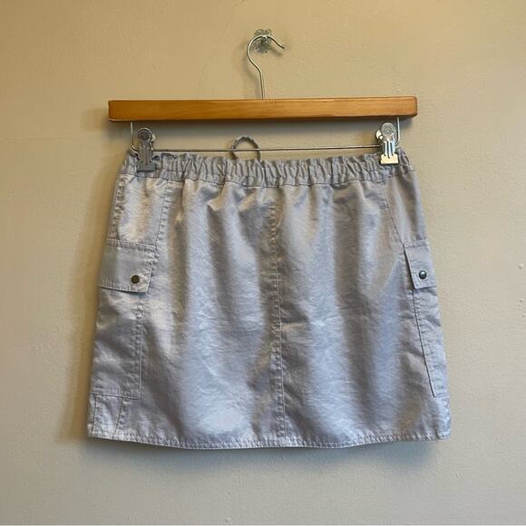 Express M mini skirt metallic gray utility cinched elastic waistband bow tie - Picture 5 of 7